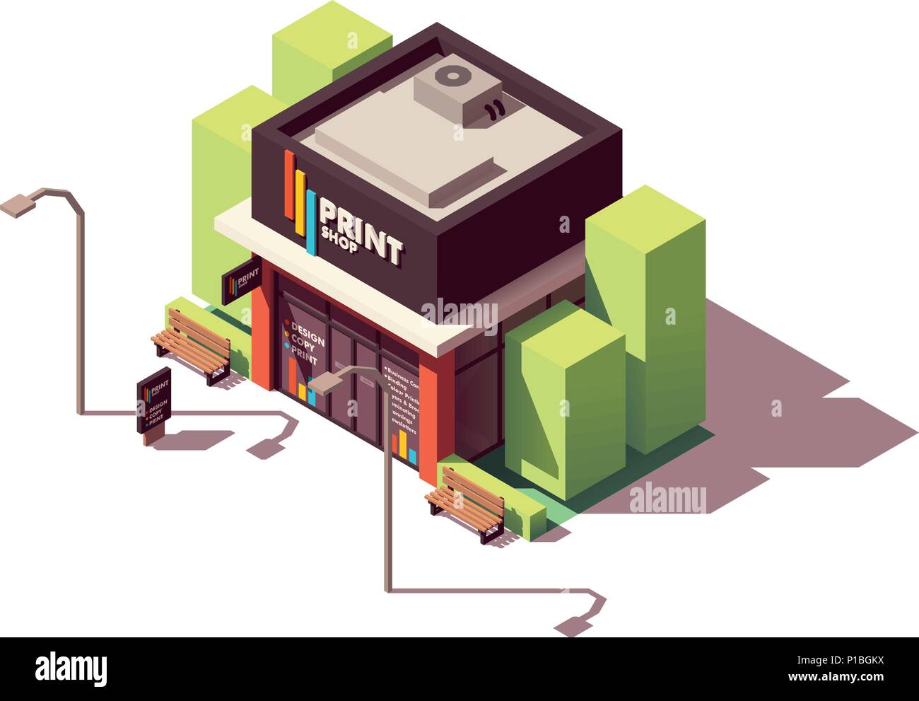Vettore copia isometrica e print shop Illustrazione Vettoriale