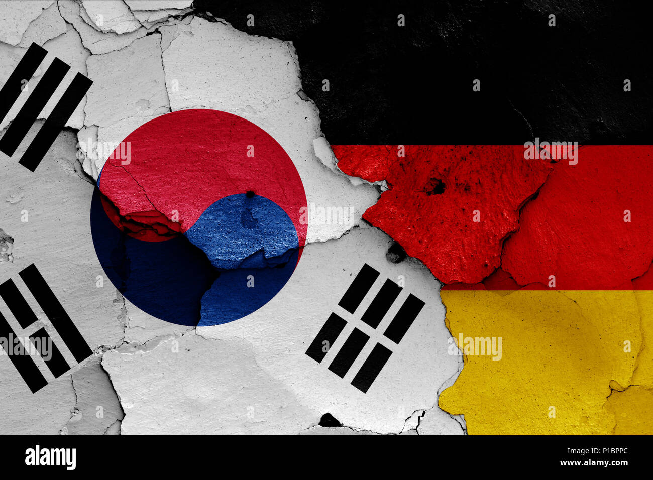 Le bandiere della Corea del Sud e la Germania Foto Stock