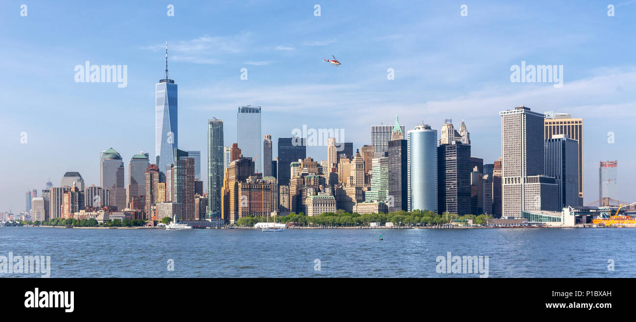 Vista panoramica di Lower Manhattan, New York City, Stati Uniti d'America Foto Stock