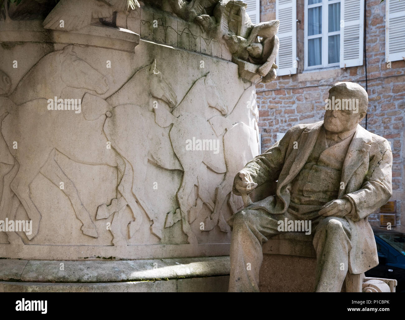 Memorial statua a Étienne-Jules Marey scienziato francese e fisiologo chronophotographer in Beaune Borgogna Francia Foto Stock