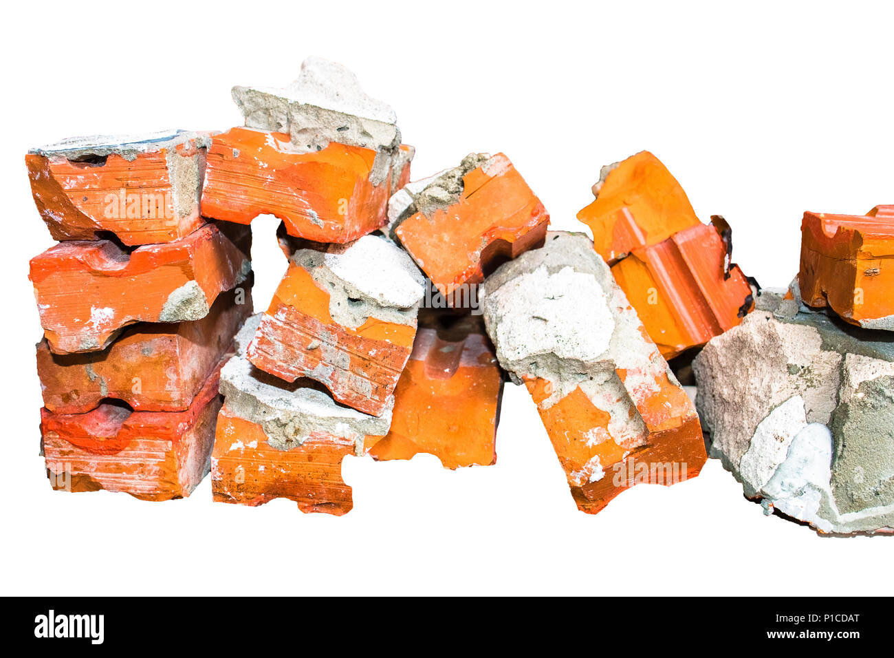 Materie di mattoni e pietra a creative per la progettazione e la decorazione isolare su sfondo.spazio copia.tracciato di ritaglio Foto Stock