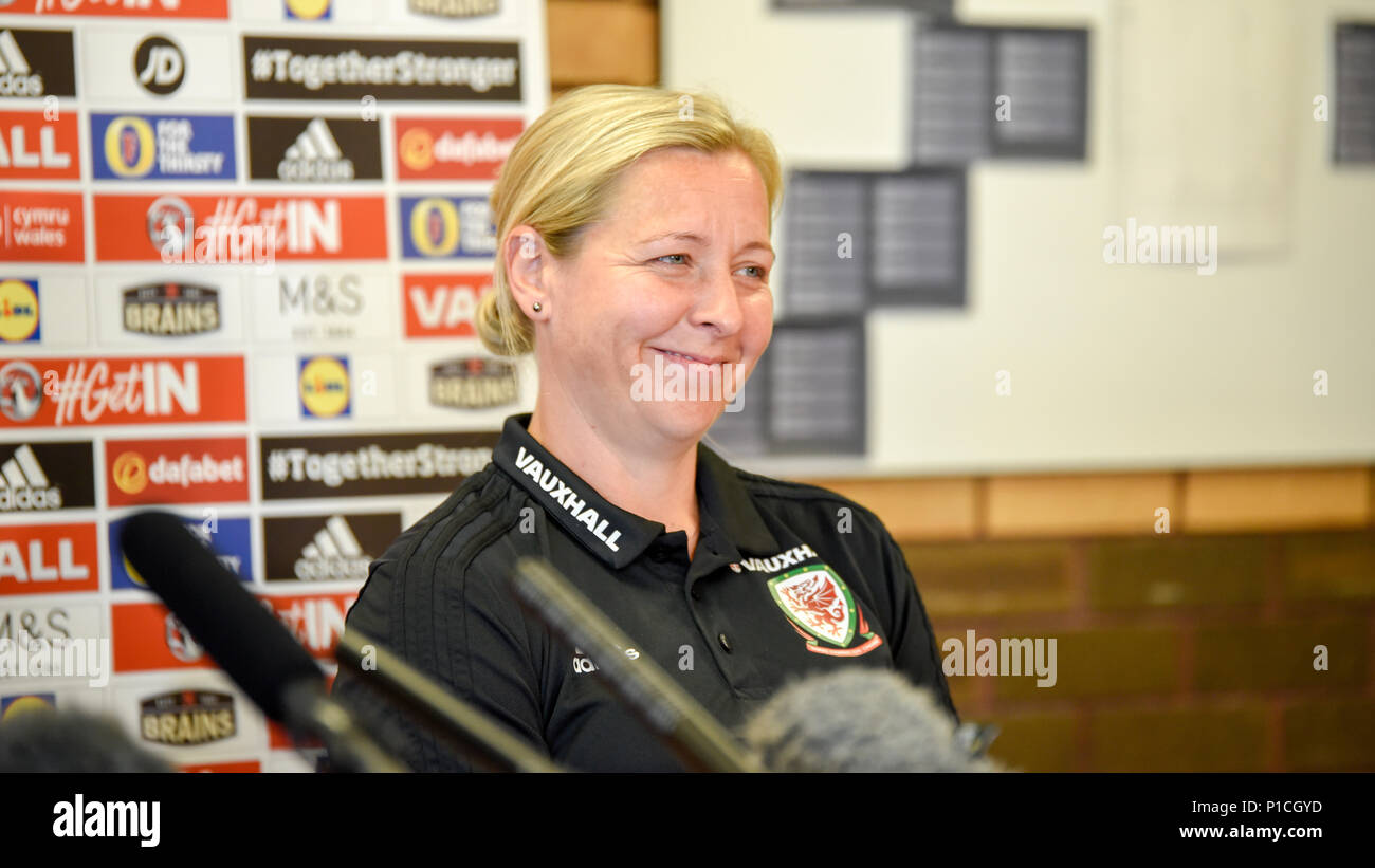 Newport, Wales, Regno Unito. 11 Giugno, 2018. Il Galles conferenza stampa, Newport City Stadium, Newport, 11/6/18 Credito: Andrew Dowling/Fotografia influenti/Alamy Live News Foto Stock