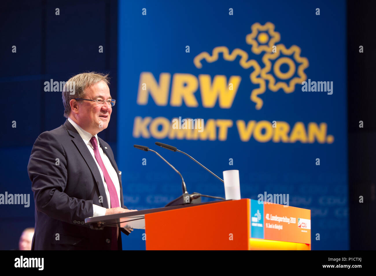 Armin LASCHET CDU stato presidente e membro premier del Land Renania settentrionale-Vestfalia, xli stato parte di convenzione della CDU della Renania settentrionale-Vestfalia in Bielefeld, 09.06.2018. | Utilizzo di tutto il mondo Foto Stock