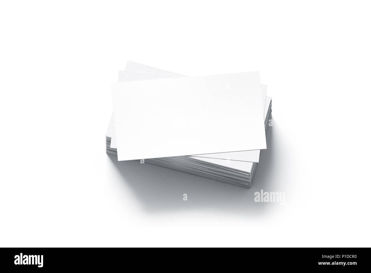 Vuoto bianco schede aziendali pila mock up, rendering 3d. Progettazione di biglietti da visita mockup. Visita carte chiara vista dall'alto. Chiamando papersheet modello per compan Foto Stock