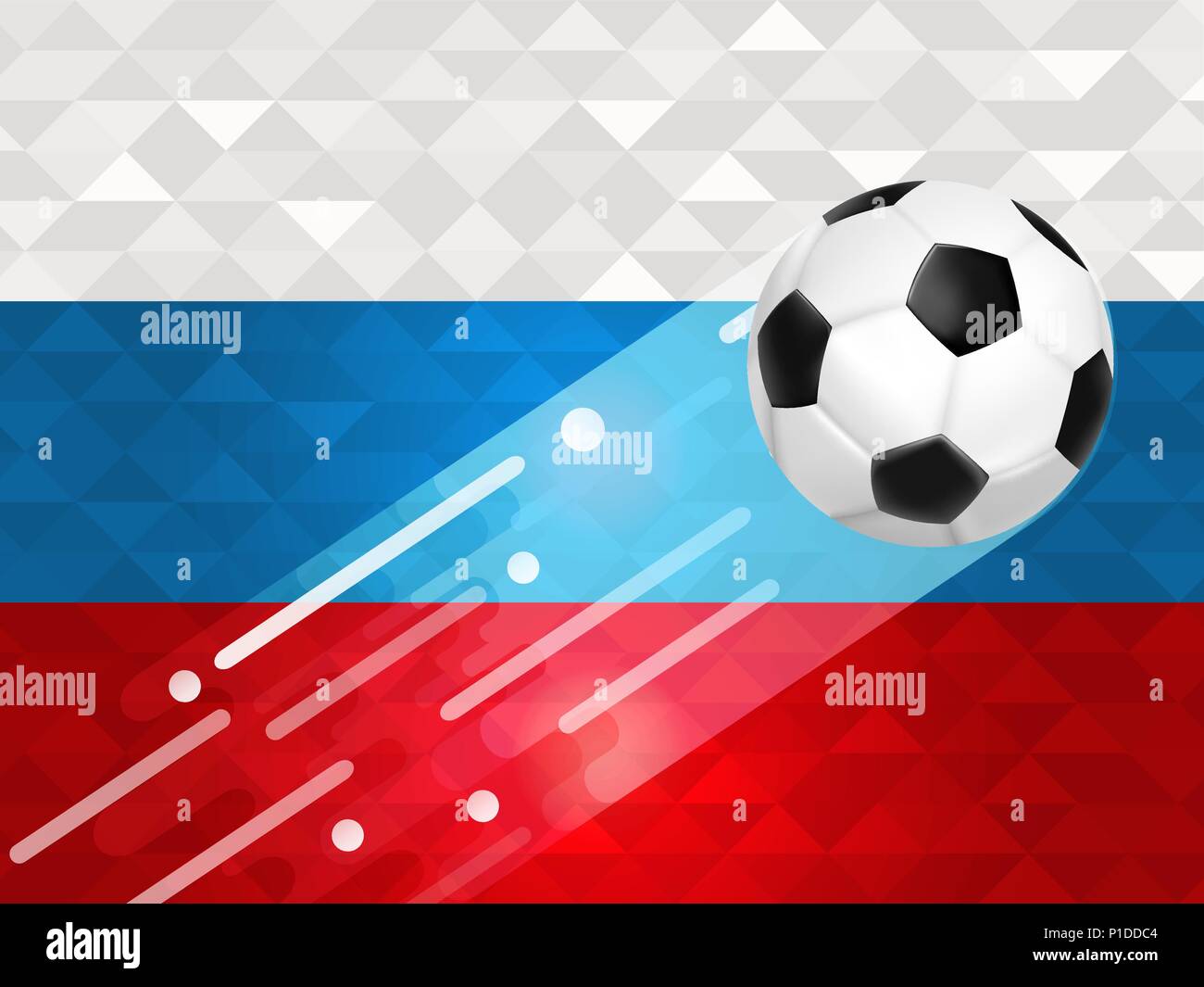 La Russia evento di calcio illustrazione, design di sfondo del calcio pallone con bandiera russa di colori. EPS10 vettore. Illustrazione Vettoriale