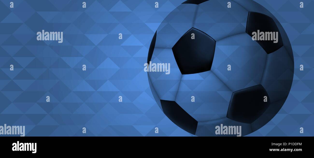 Evento di calcio illustrazione, banner web design con il colore blu di sfondo e 3d piede palla. EPS10 vettore. Illustrazione Vettoriale