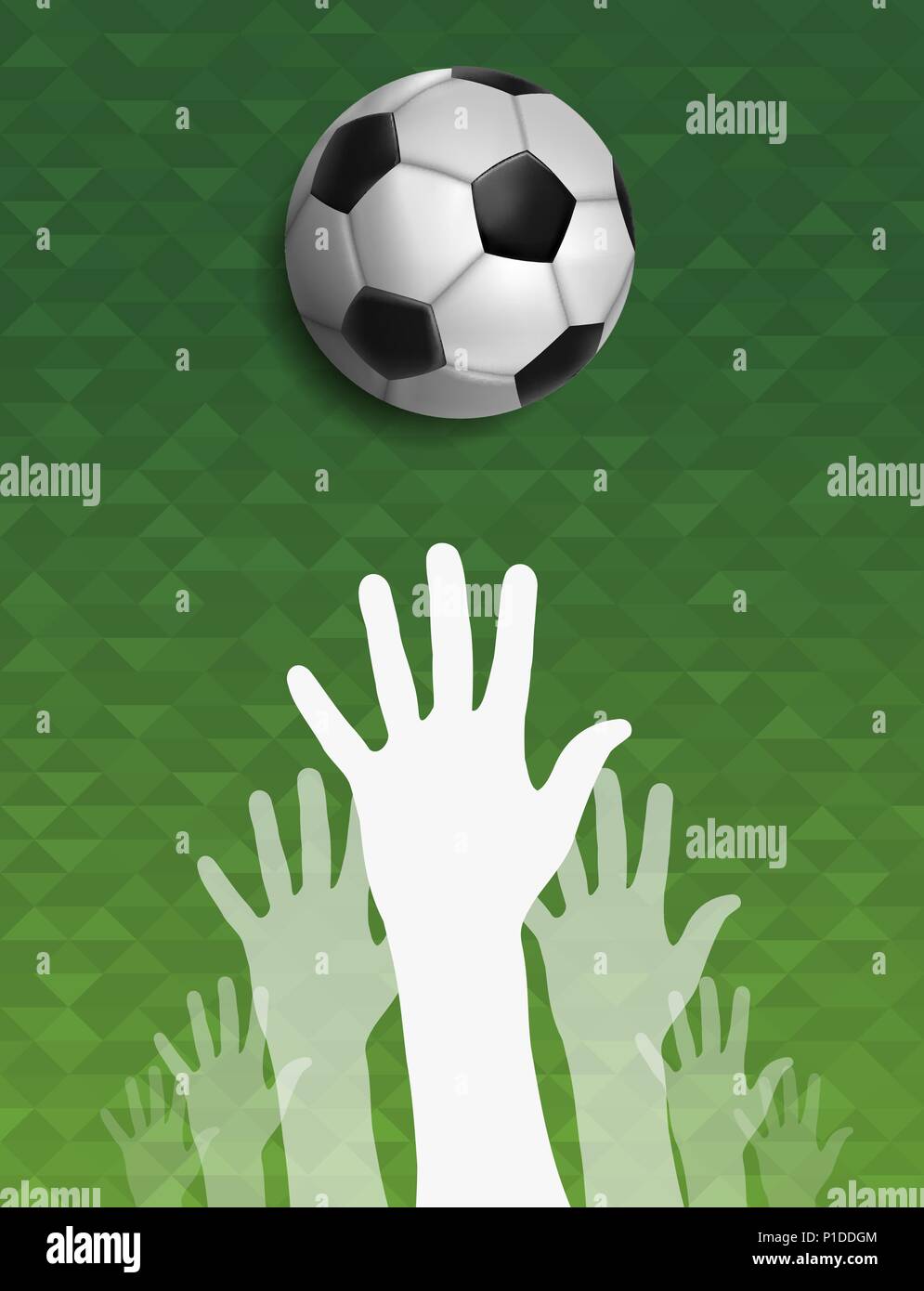 Evento di calcio illustrazione, gioco di sport sfondo con persone mano e piede palla. Comunità unita per lo sport. EPS10 vettore. Illustrazione Vettoriale