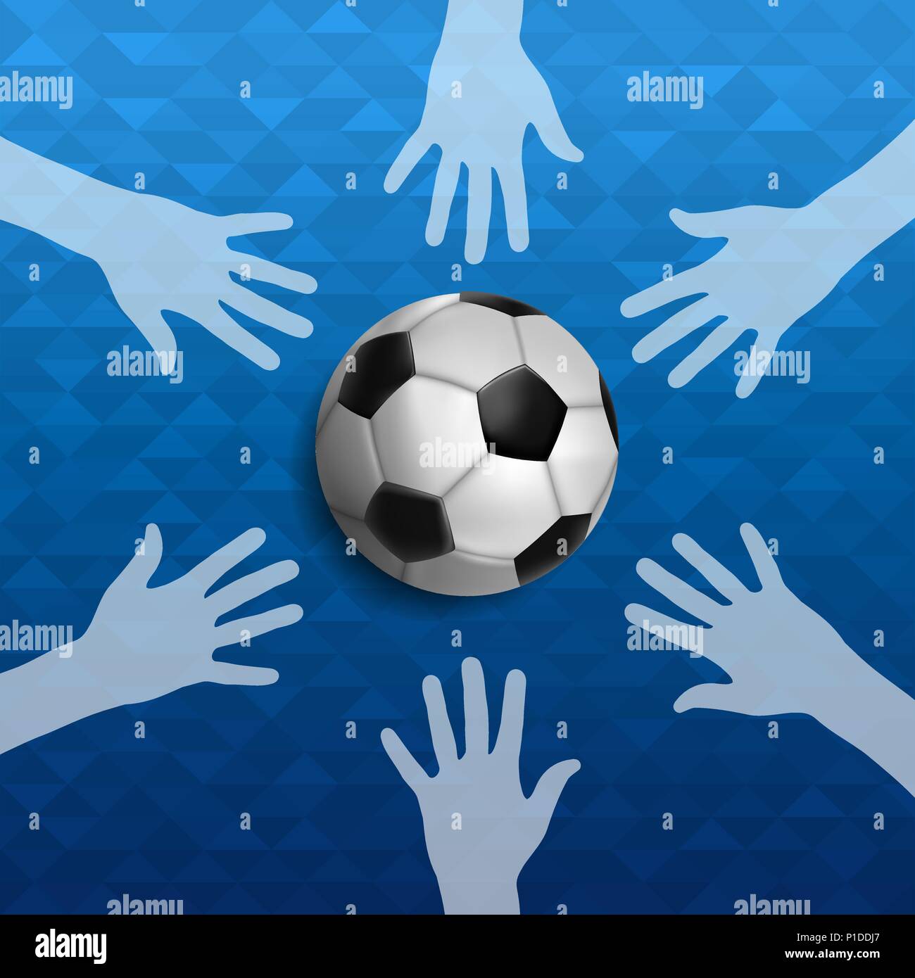 Evento di calcio illustrazione, gioco di sport sfondo con persone mano e piede palla. Comunità unita per lo sport. EPS10 vettore. Illustrazione Vettoriale