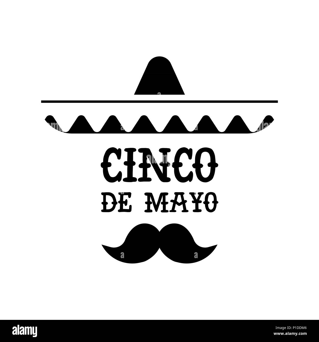 Happy Cinco de Mayo party illustrazione. Isolato cultura messicana celebrazione citazione del mariachi hat. EPS10 vettore. Illustrazione Vettoriale