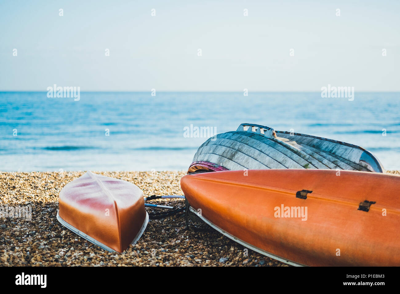 Barche sulla spiaggia, noleggio barche, Brighton, Inghilterra Foto Stock