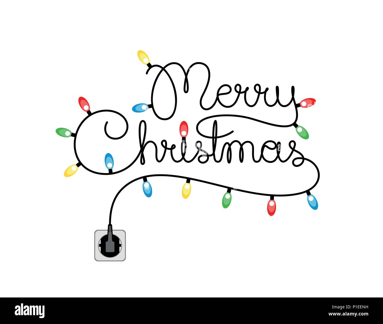 Il testo scritto a mano Buon Natale come le luci di Natale ghirlanda. Illustrazione Vettoriale. Illustrazione Vettoriale