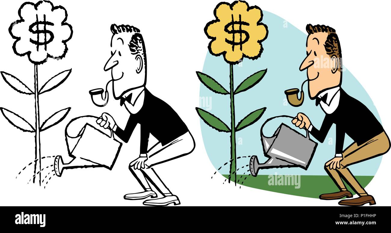 Un uomo acque la sua crescita degli investimenti. Illustrazione Vettoriale