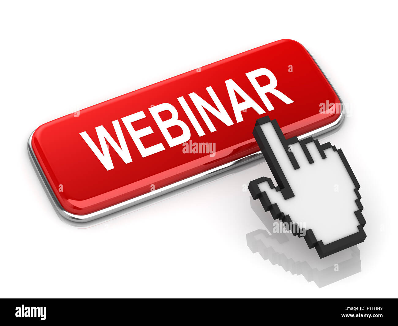 Rosso pulsante Webinar , questo è un rendering 3d generate computer immagine. Isolato su bianco. Foto Stock