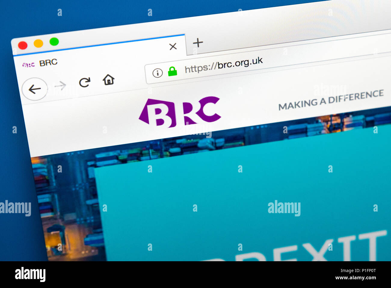 LONDON, Regno Unito - 17 Maggio 2018: la homepage del sito ufficiale per il British Retail Consortium - l'associazione commerciale nel Regno Unito in rappresentanza di tutti i Foto Stock