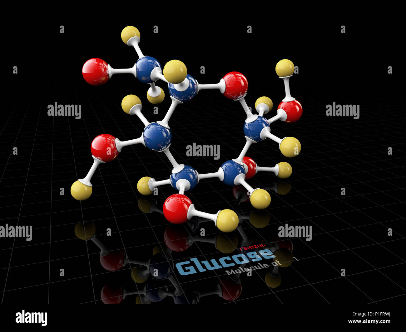 Molecola di glucosio di formula molecolare C6H12O6. 3d illustrazione Foto Stock