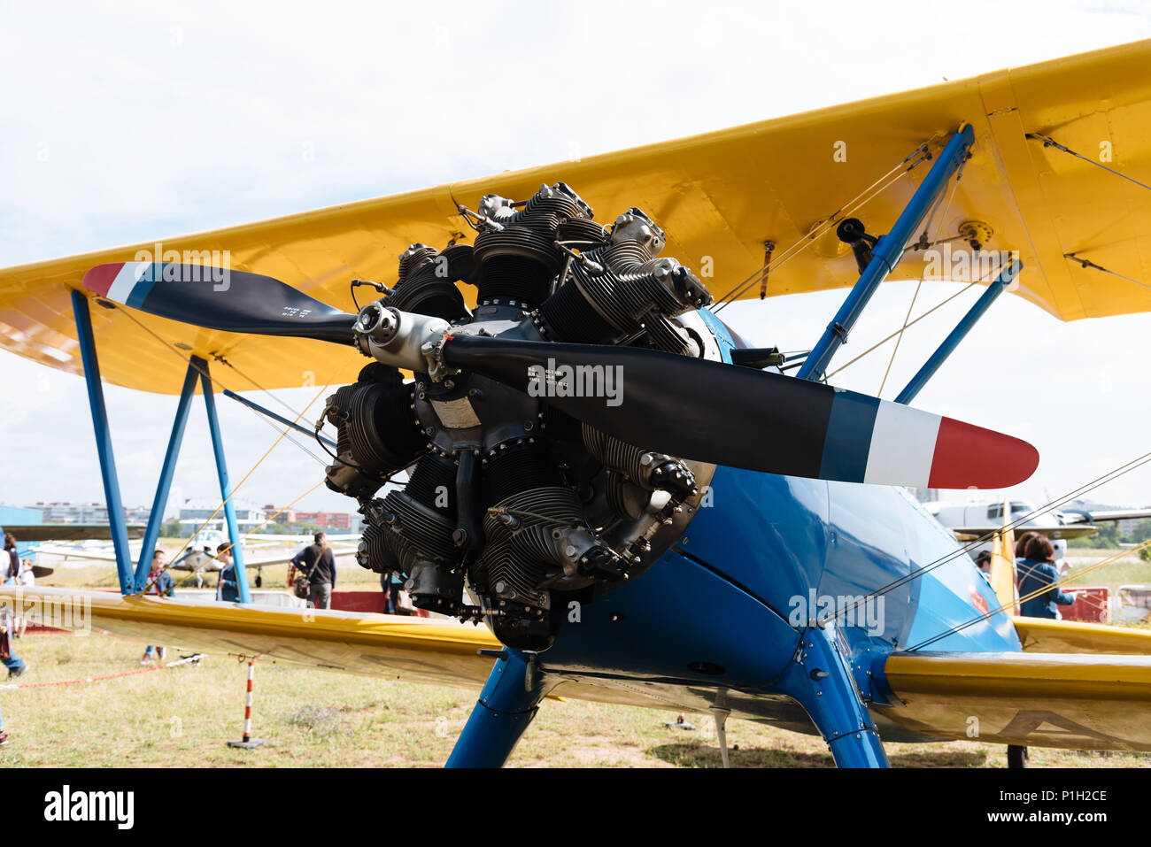 Madrid, Spagna - 3 Giugno 2018: Boeing Stearman Kaydet - FNM 1933 durante air show della storica collezione aerei a Cuatro Vientos airport Foto Stock