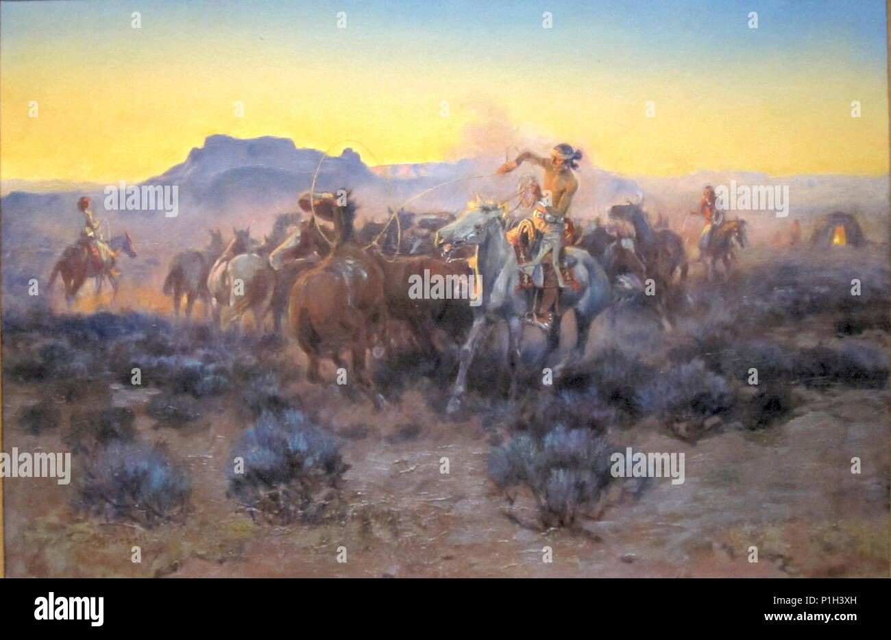 "Roping supporti fresco' di Charles Marion Russell, Cincinnati Art Museum. Foto Stock