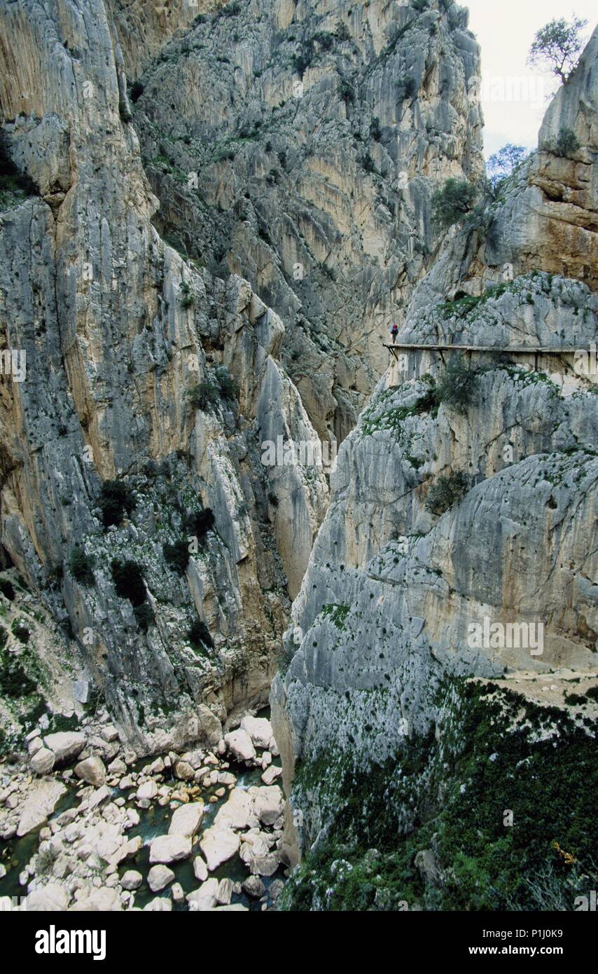 Spagna - Andalusia - Llanos de Antequera (distretto) - Malaga. El Chorro Desfiladero de los Gaitanes, el Caminito del Rey, paraje naturale, naturaleza, embalse, turismo alternativo, excursionismo, escalada,. Foto Stock