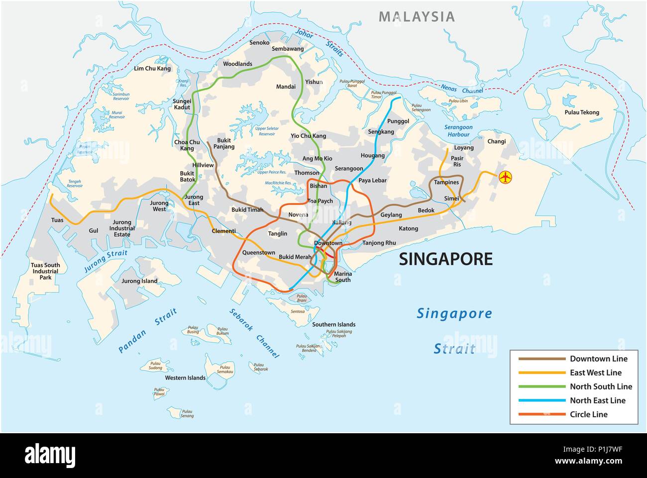Repubblica di Singapore vettore mappa della metropolitana Illustrazione Vettoriale