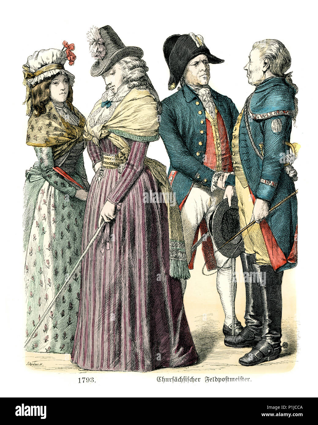 Vintage incisione di Storia della moda, costumi di Germania del XVIII secolo Foto Stock