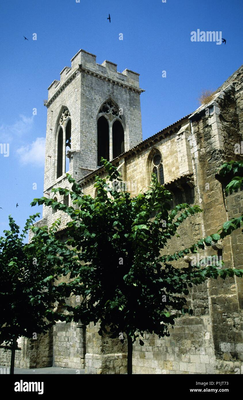 Chiesa di San Miguel; torre gotica / campanile. Foto Stock