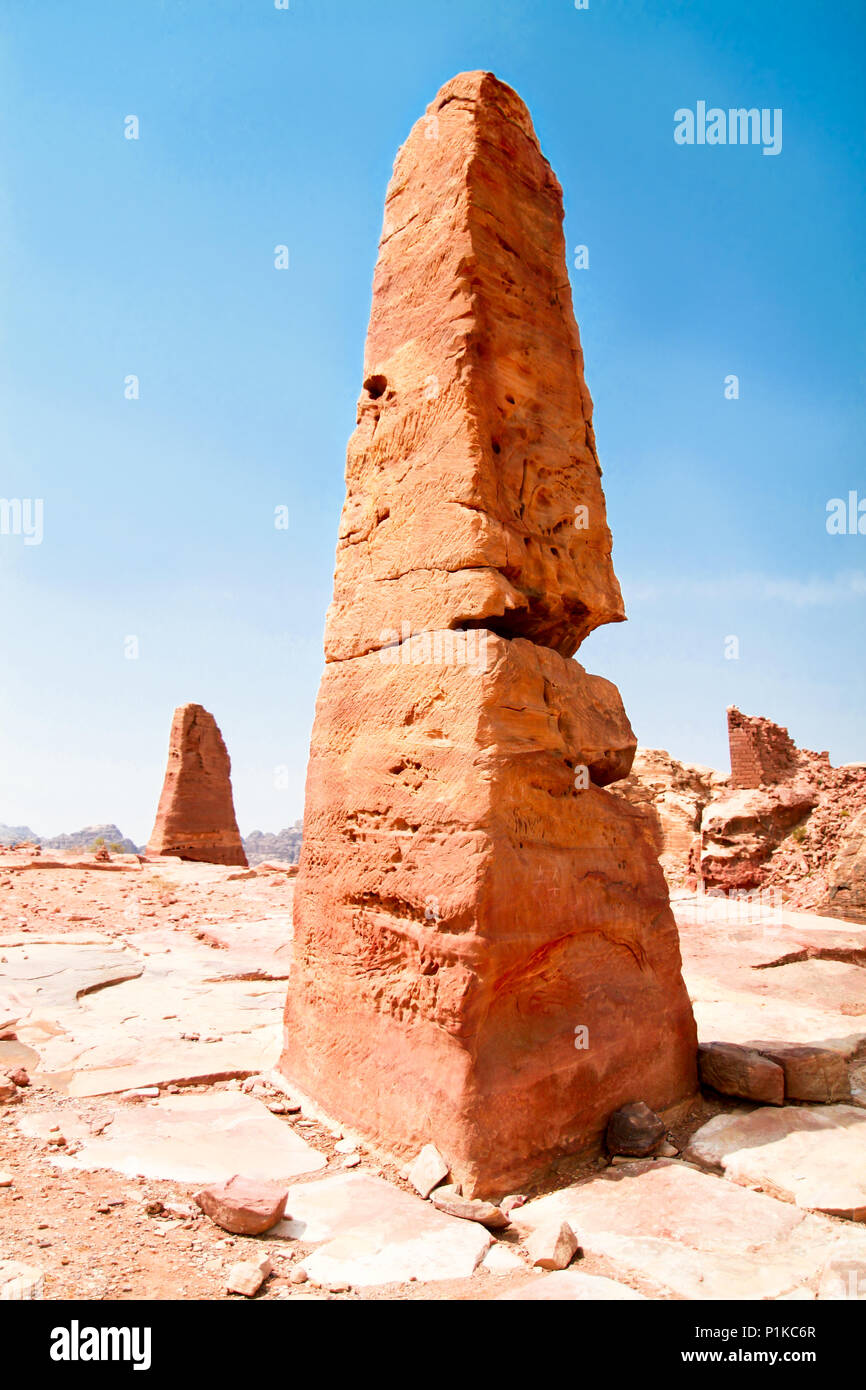 Nabatean obelisco di Petra, Giordania Foto Stock