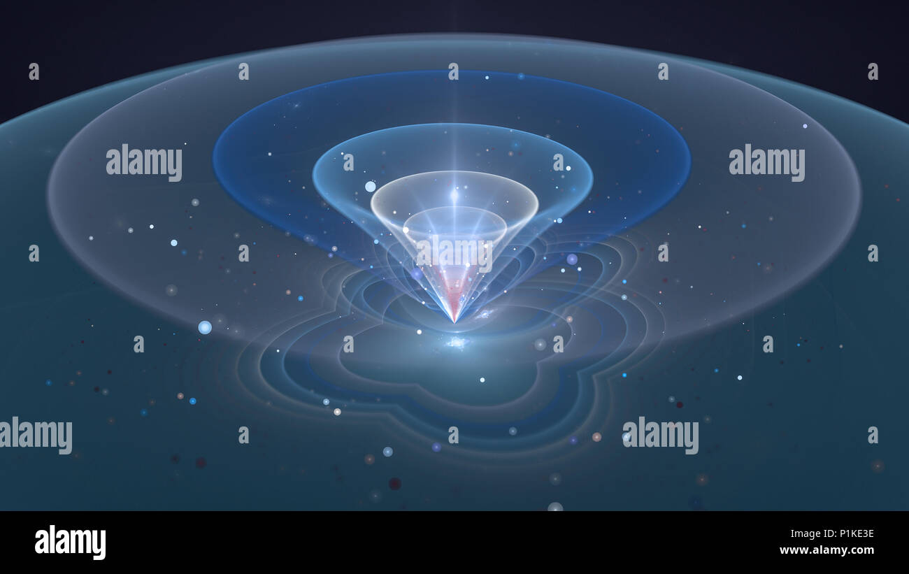 Blu brillante qubit in a forma di cono, stato generato dal computer sfondo astratto, rendering 3D Foto Stock