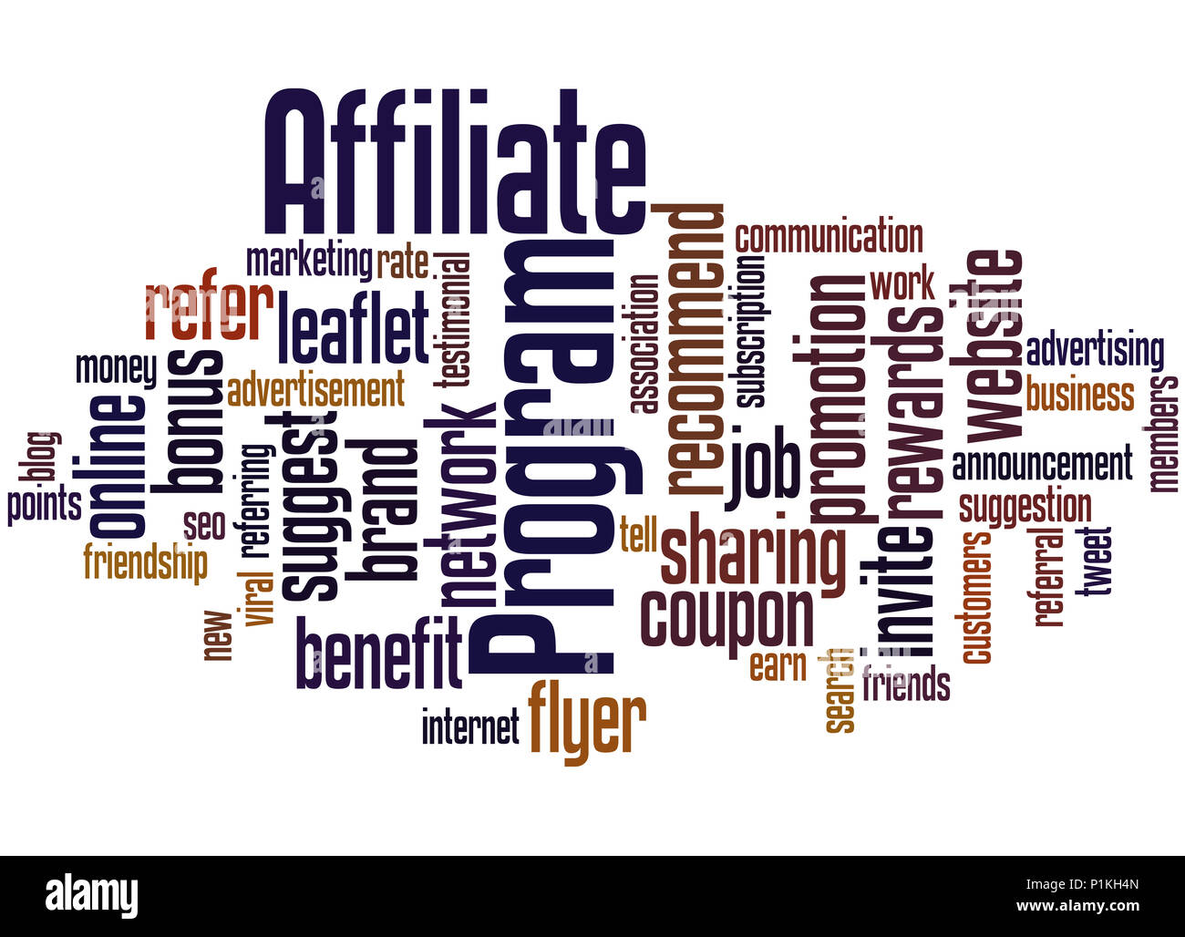 Programma di affiliazione, word cloud concetto su sfondo bianco. Foto Stock