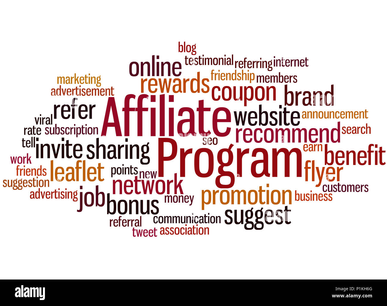 Programma di affiliazione, word cloud concetto su sfondo bianco. Foto Stock