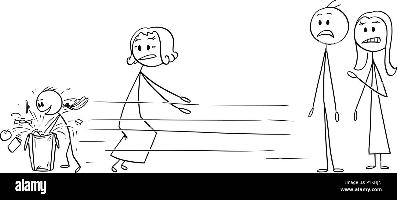 Cartoon di bambino Ill-Mannered cercando invece regalo della nonna accogliente Illustrazione Vettoriale