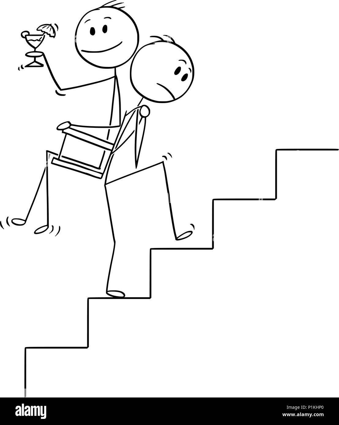 Cartoon di uomo o imprenditore che porta un altro uomo o borchia al piano superiore Illustrazione Vettoriale