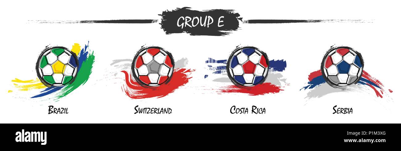Set di calcio e calcetto squadra nazionale di gruppo E . Vernice ad acquerello art design . Vettore per international world Championship Tournament Cup 2018 . Illustrazione Vettoriale Set di calcio e calcetto squadra nazionale di gruppo E . Vernice ad acquerello art design . Vettore per international world Championship Tournament Cup 2018 . Illustrazione Vettoriale