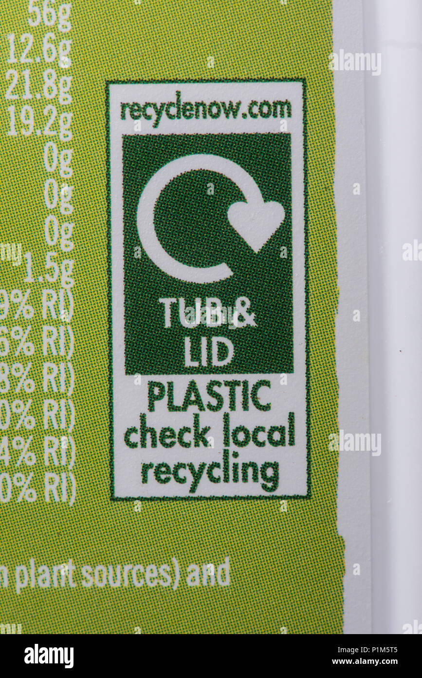 I simboli di riciclaggio su imballaggi in plastica Foto Stock