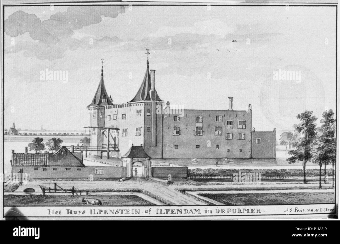 (1725-1792) Het Huis Ilpenstein di Ilpendam porta Aert Schouman naar Willem de Heer Foto Stock