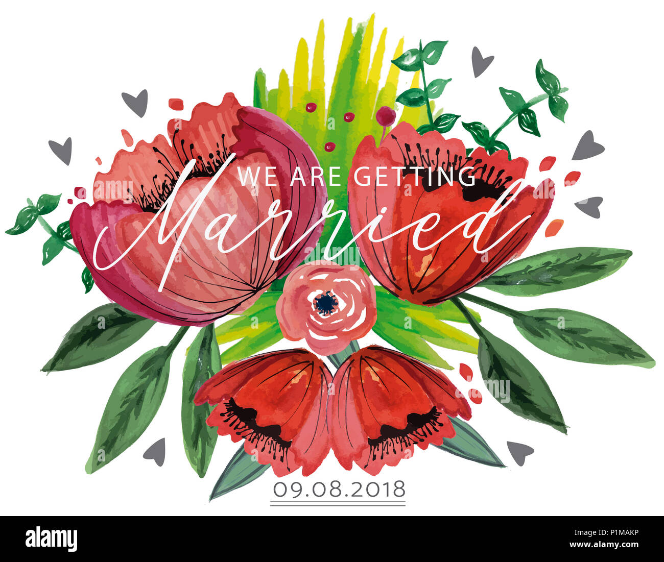 Acquerello bouquet per nozze annoncement Foto Stock