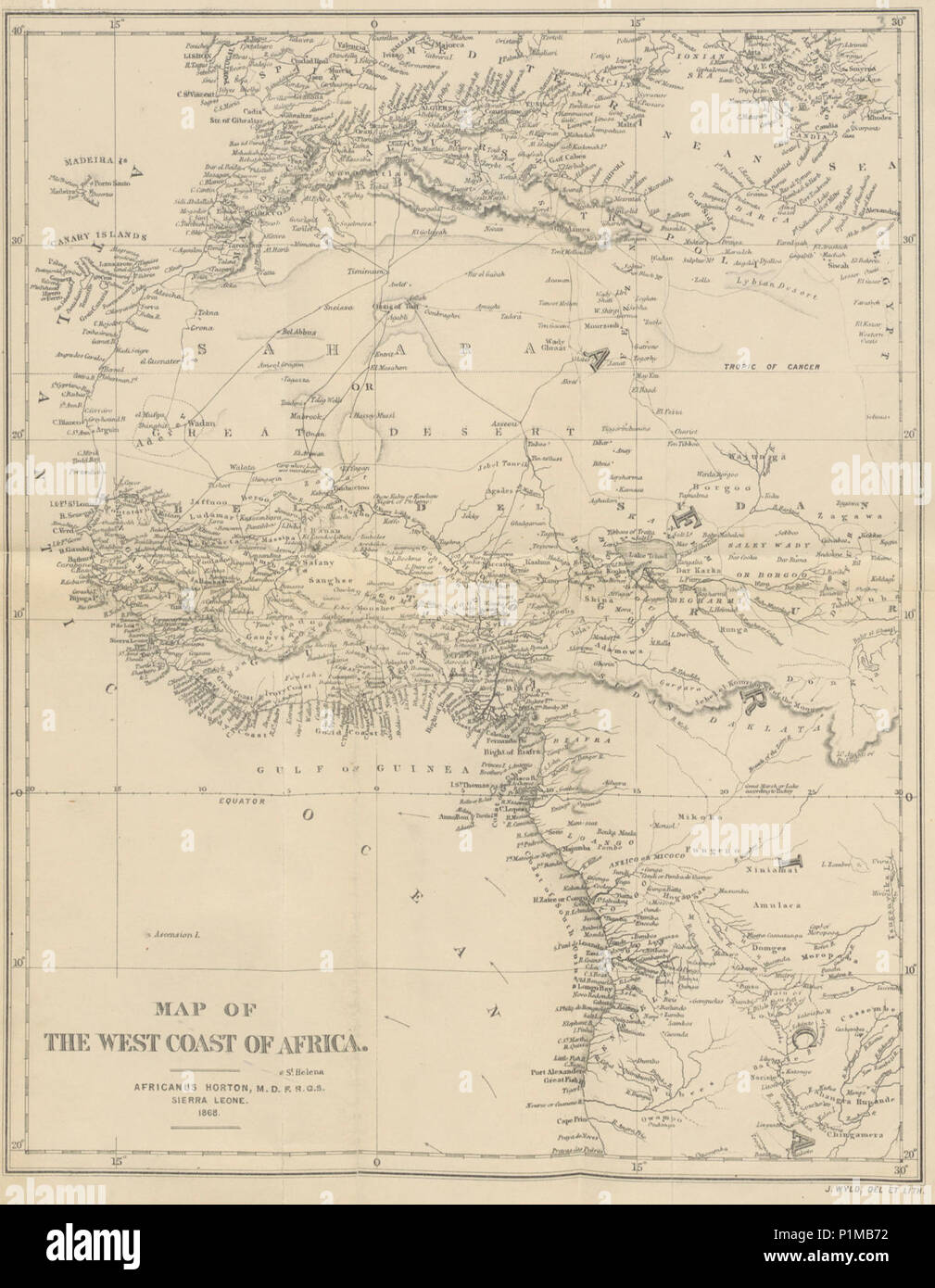 (1868) Mappa della costa occidentale dell Africa, da Africanus Horton, Sierra Leone Foto Stock