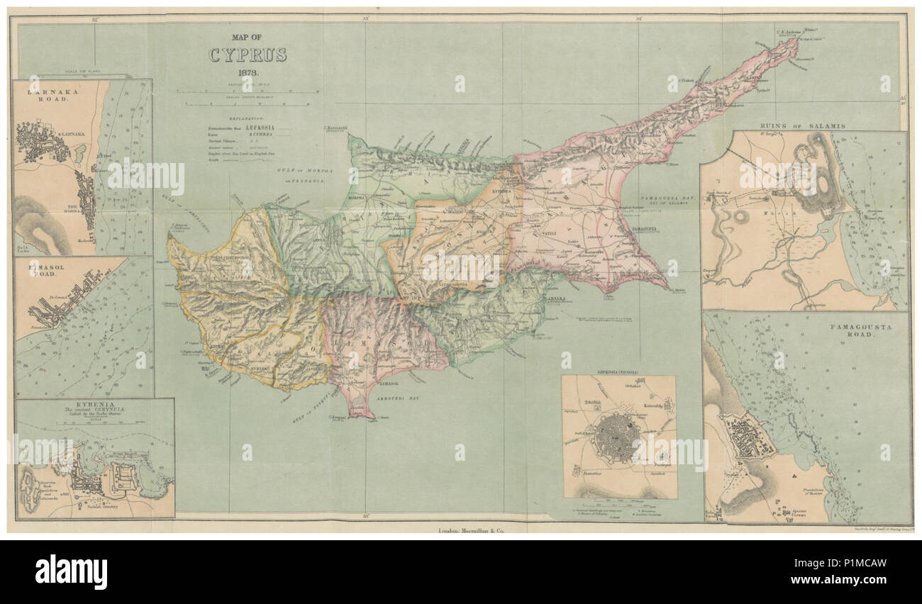 (1878) Mappa di Cipro Foto Stock