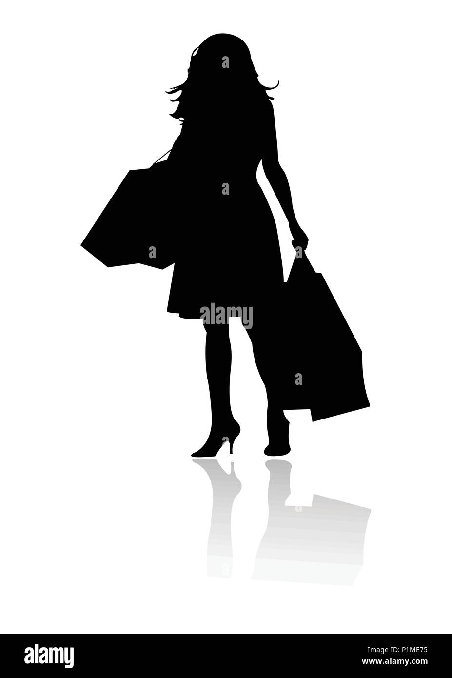 Silhouette girl carrello Illustrazione Vettoriale