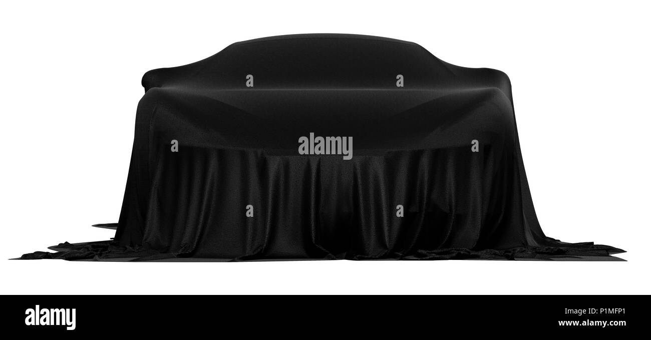 Nuovo design racing auto coperti con panno nero. Il rendering 3d'illustrazione. DOF poco profondo e poco profonda focus Foto Stock
