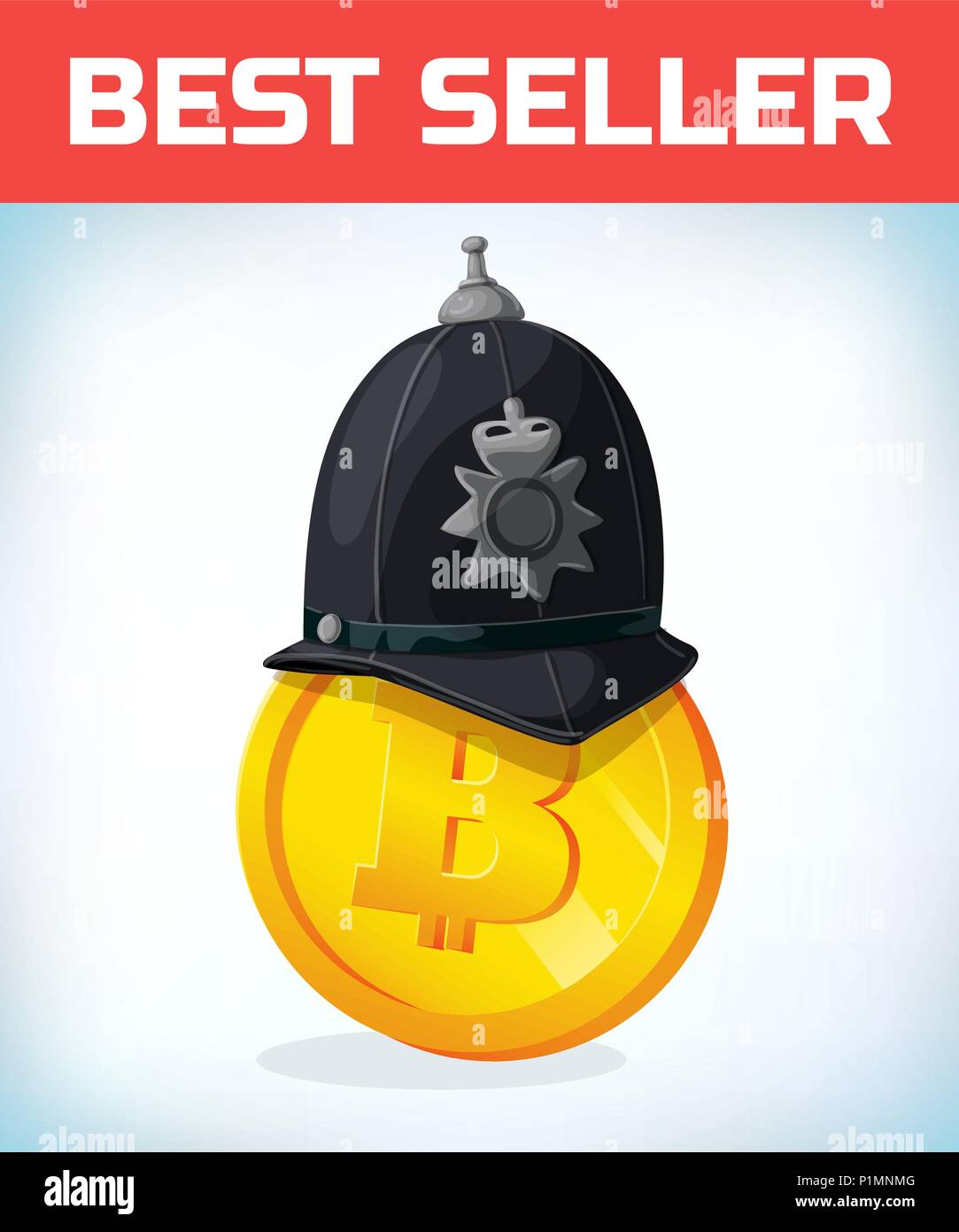 Bitcoin in London poliziotto casco. Bitcoin. Valuta digitale. Crypto valuta. Denaro e finanze simbolo. Il minatore bit criptocurrency coin. Denaro virtuale Illustrazione Vettoriale
