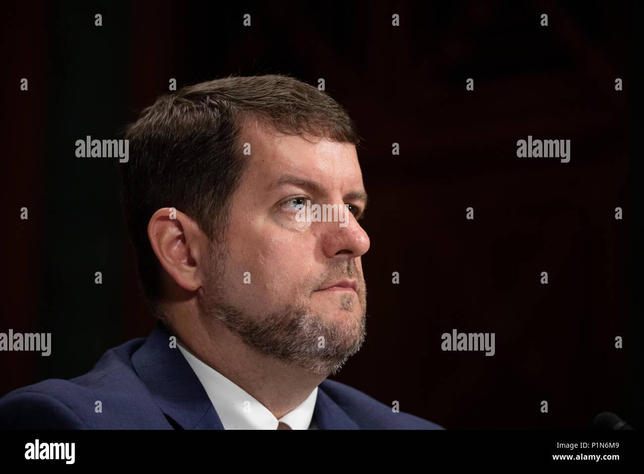 Washington, Stati Uniti d'America. 12 Giugno, 2018. Matteo Masterson della protezione nazionale e Direzione Programmi United States Department of Homeland Security parla durante un senato degli Stati Uniti Comitato Giudiziario audizione del Campidoglio di Washington, DC il 12 giugno 2018. Credito: Alex Edelman/CNP | Utilizzo di credito in tutto il mondo: dpa/Alamy Live News Foto Stock
