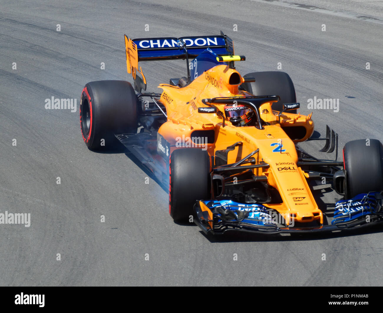 Montreal, Canada 6/9/2018.Stoffel Vandoorne del Belgio per la McLaren F1 team disco freni durante la sessione di qualifiche al Gran Premio di Formula 1 di Ca Foto Stock