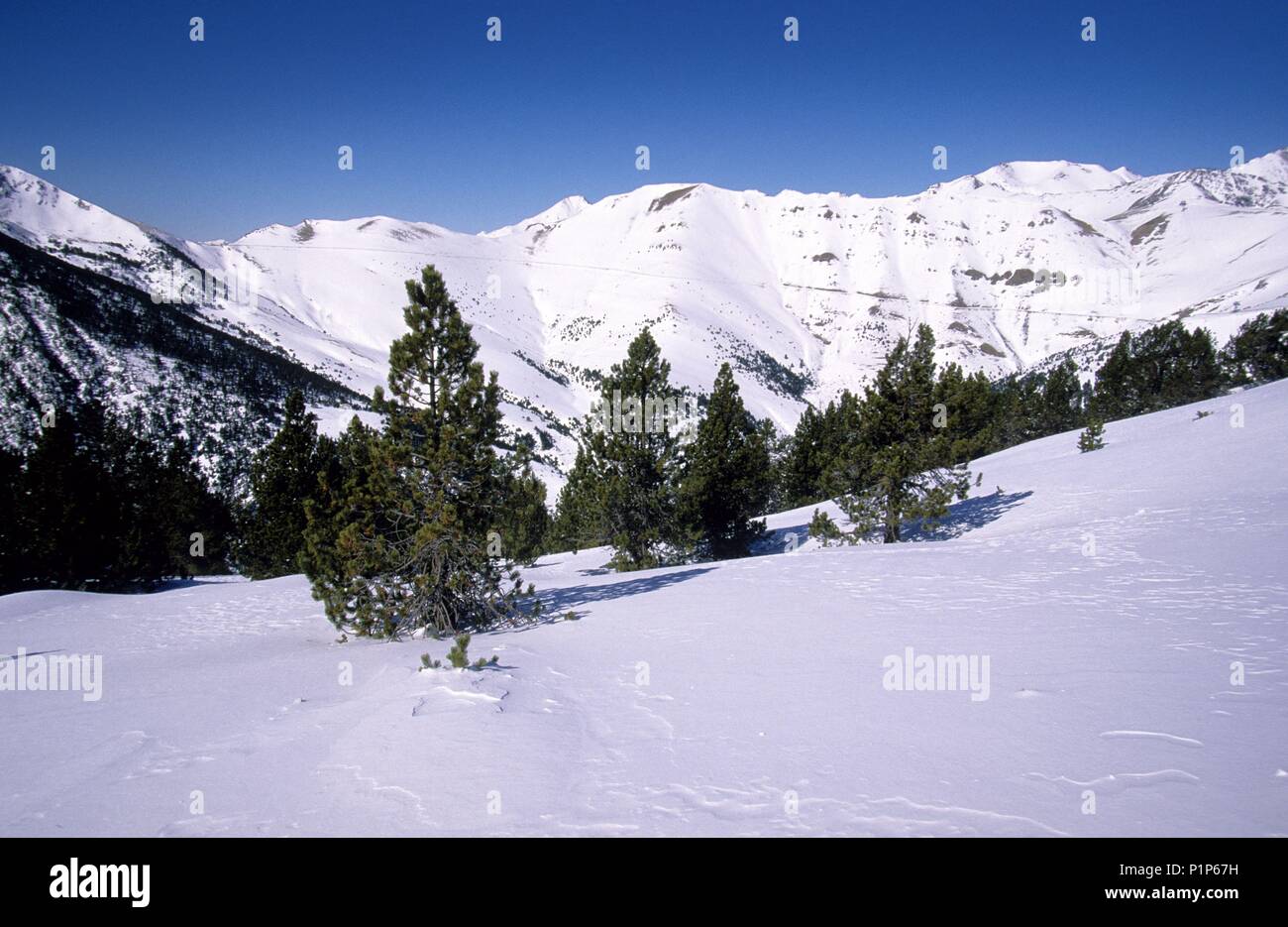 Andorra: Pal; Estación de sci / paisaje nevado. Foto Stock