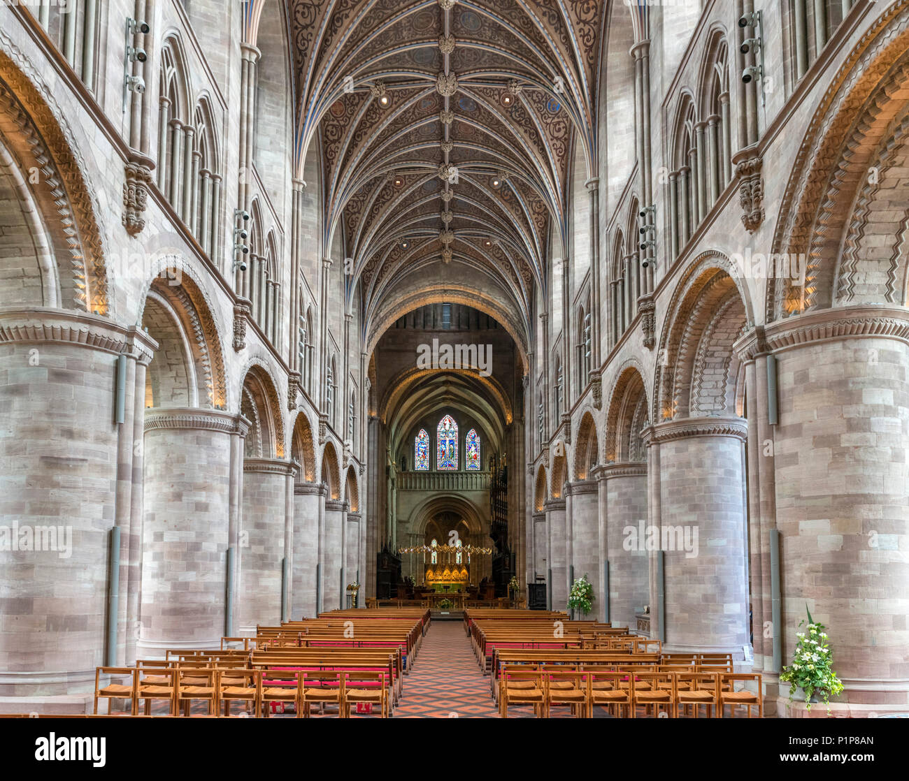 Interno della cattedrale di Hereford, Hereford, Herefordshire, England, Regno Unito Foto Stock