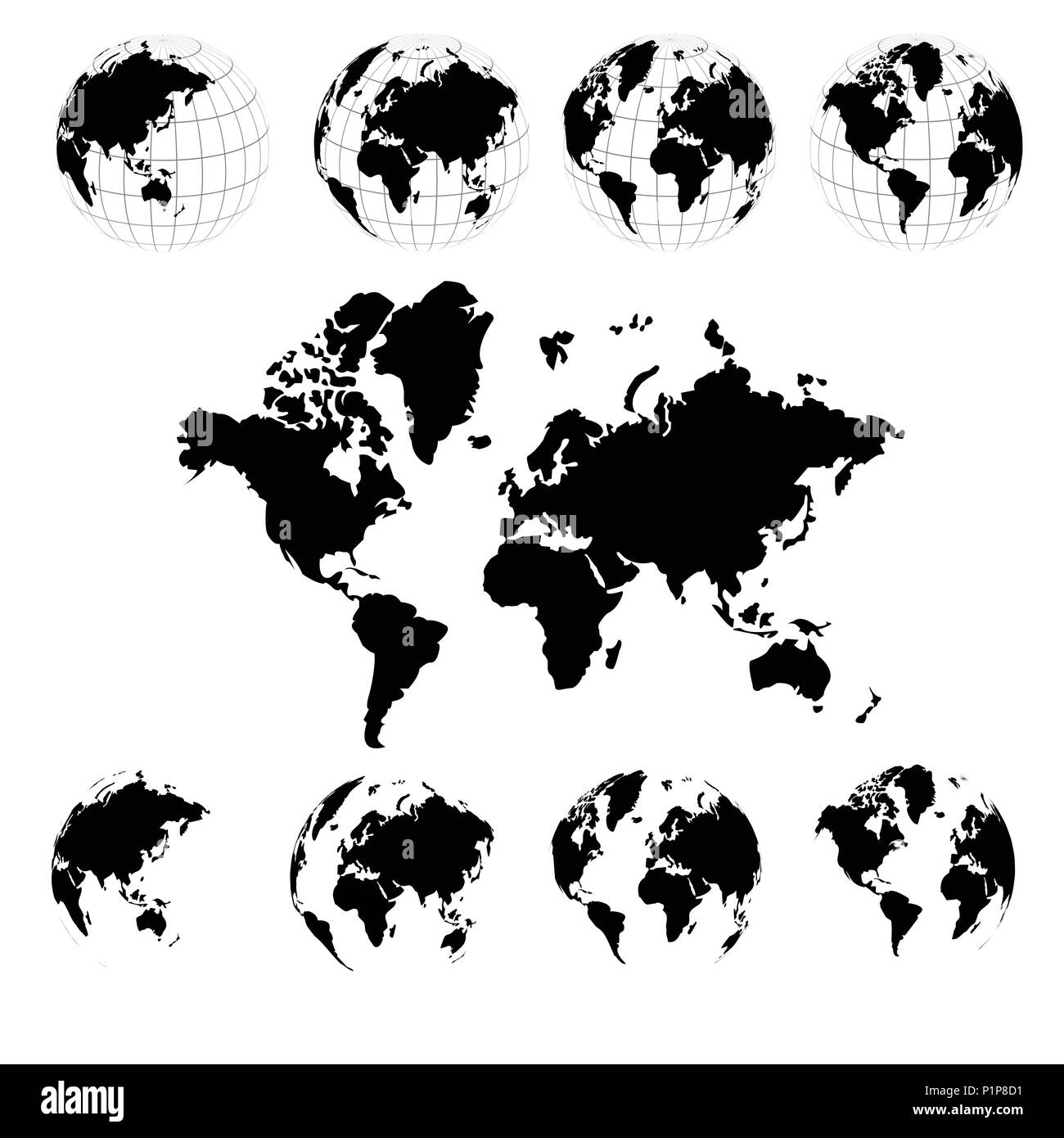 Mappa del mondo e globi Illustrazione Vettoriale