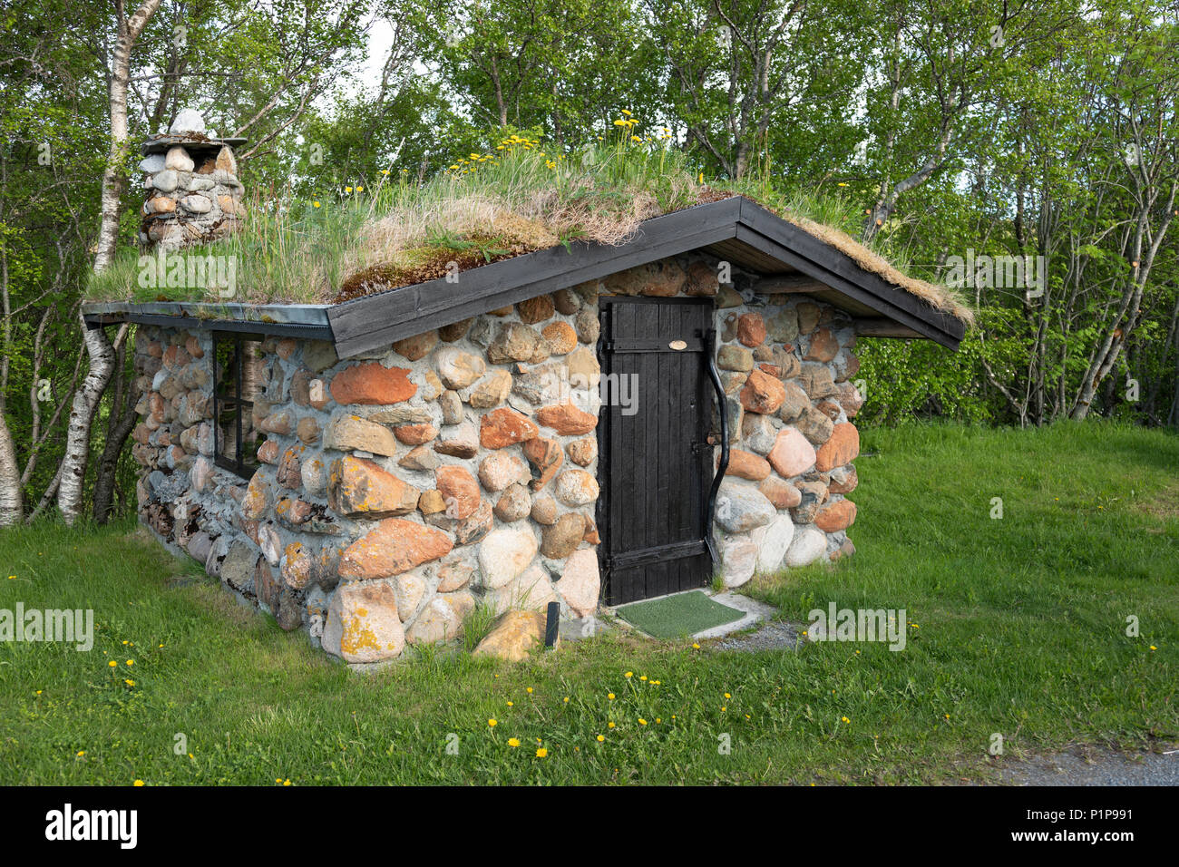 Per tutta la notte a cabina Leka camping in Norvegia Foto Stock