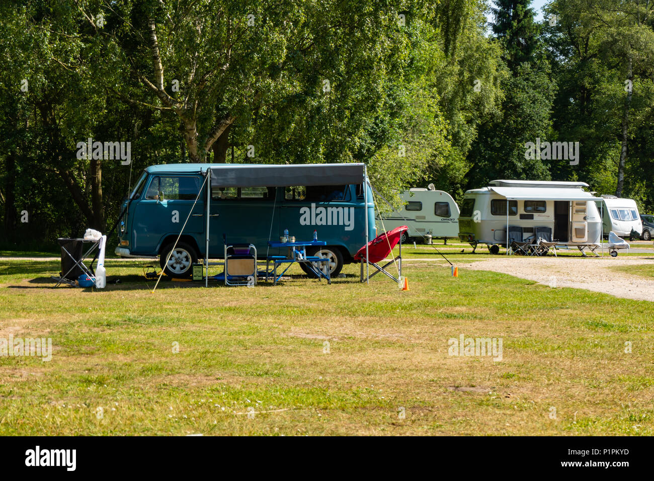 Vw camper van Woodhall Spa Lincolnshire situati sul campeggio estate 2018 Foto Stock