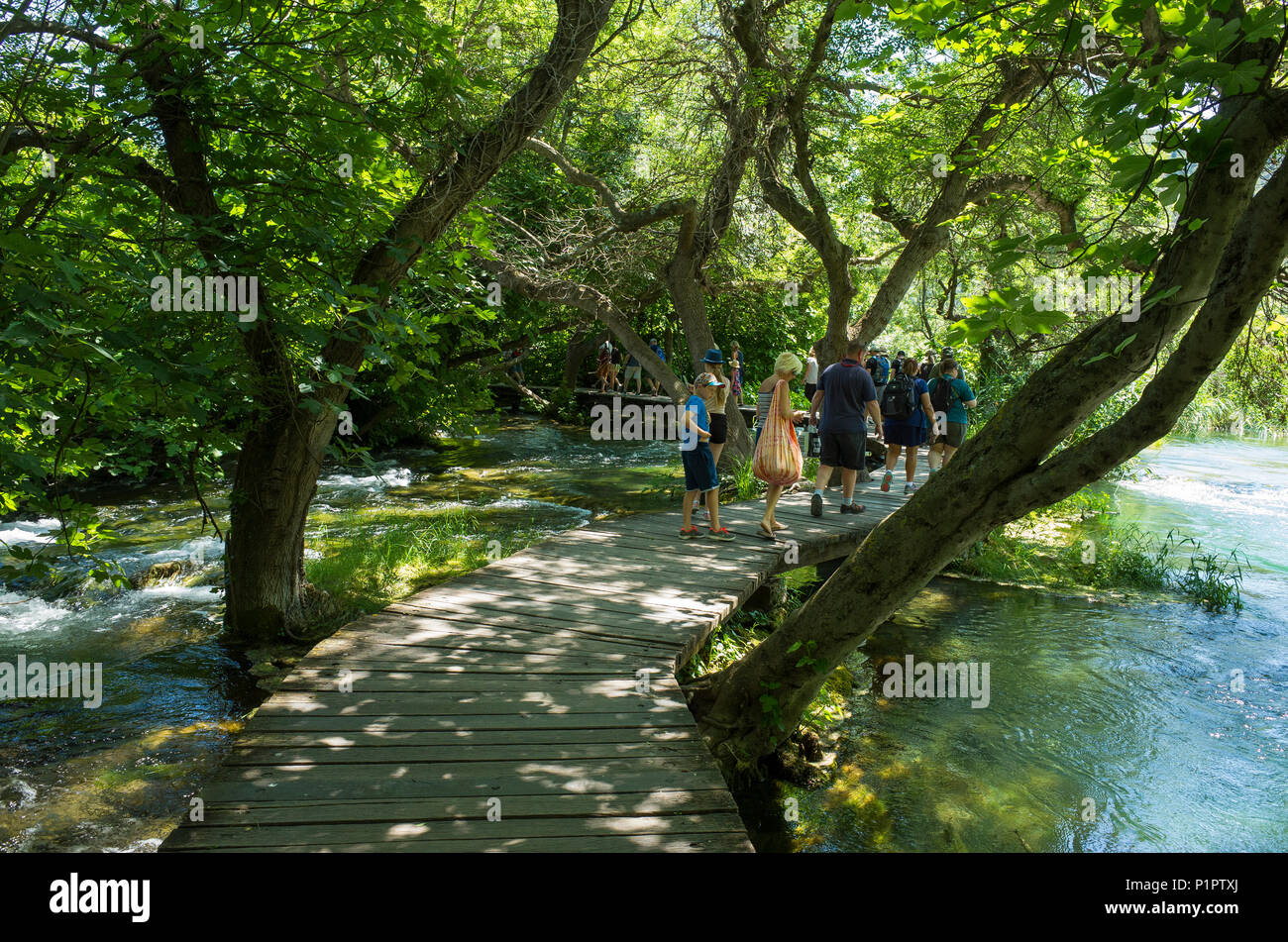 Parco Nazionale di Krka Croazia Europa. Il 2 giugno 2018, bella e soleggiata giornata estiva.bella foto all'aperto della natura e del paesaggio. Laghi, fiumi e cascate. Foto Stock