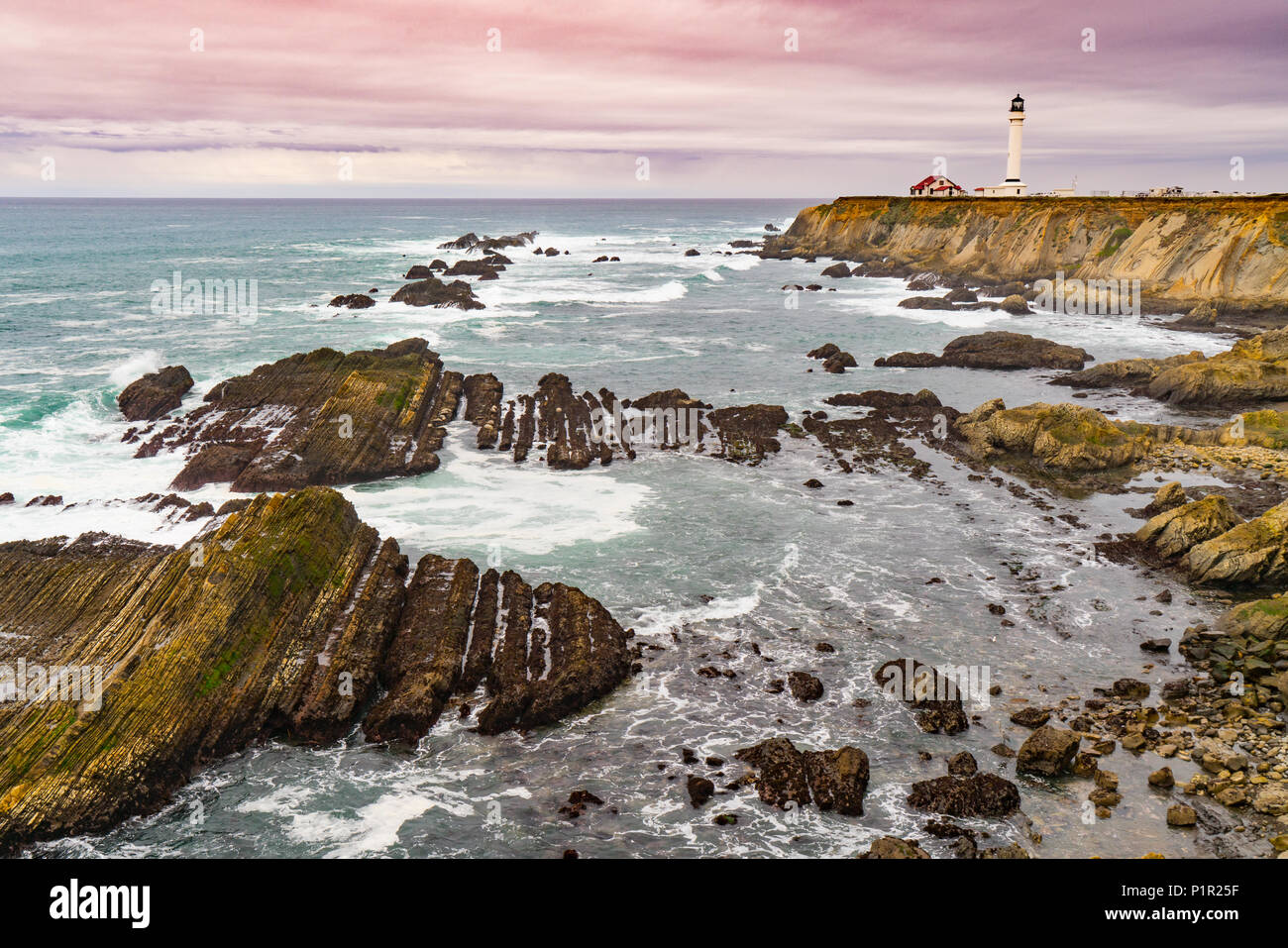 Punto Faro Arena si trova a circa 130 miglia a nord di San Francisco. Il faro è stato ricostruito nel 1908 dopo il 1906 San Francisco terremoto Foto Stock
