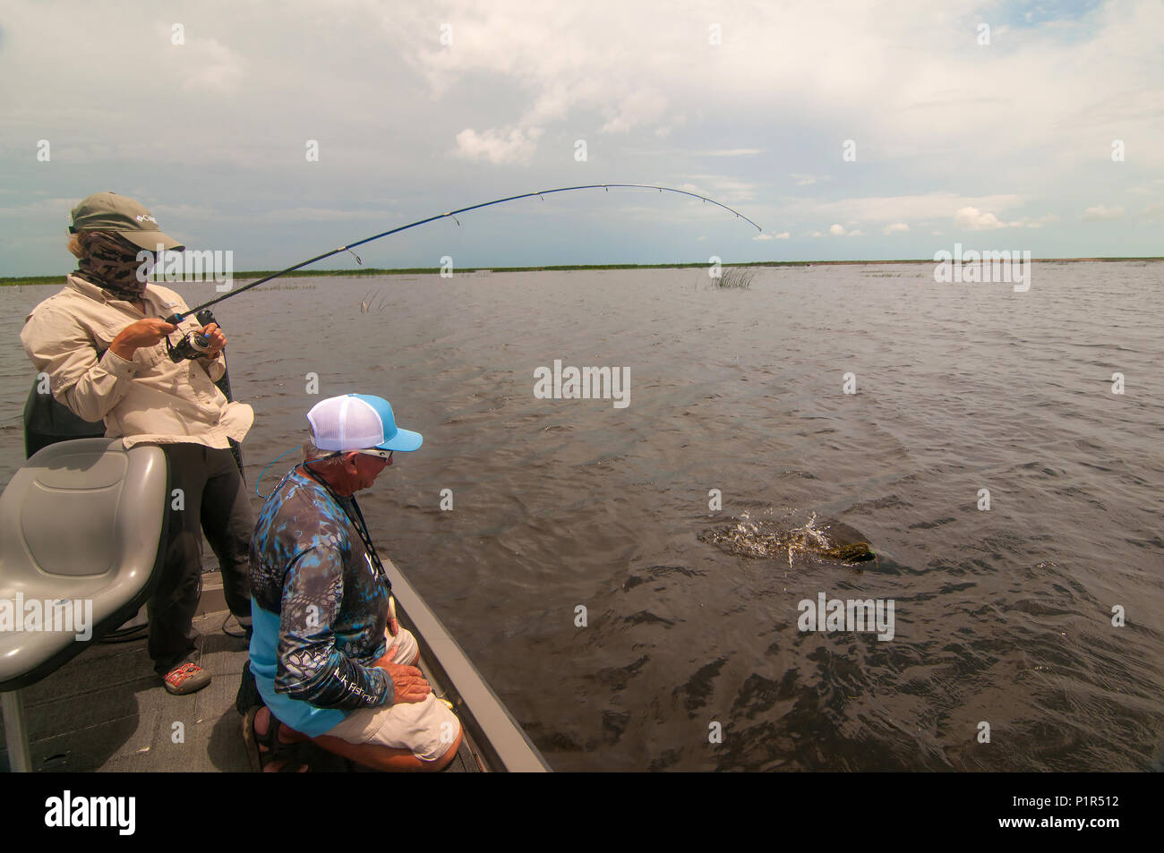 Il lago Okeechobee è uno dei top largemouth bass laghi negli Stati Uniti Molte delle battaglie che hanno luogo in acque poco profonde con vegetazione sommersa. Foto Stock